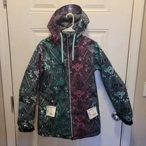 Volcom Teal and Black Geometric Snow Outerware Jacket